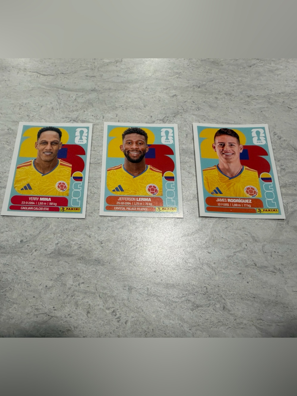 Panini Yellow Colombia Jersey Soccer Player Cards - Trio